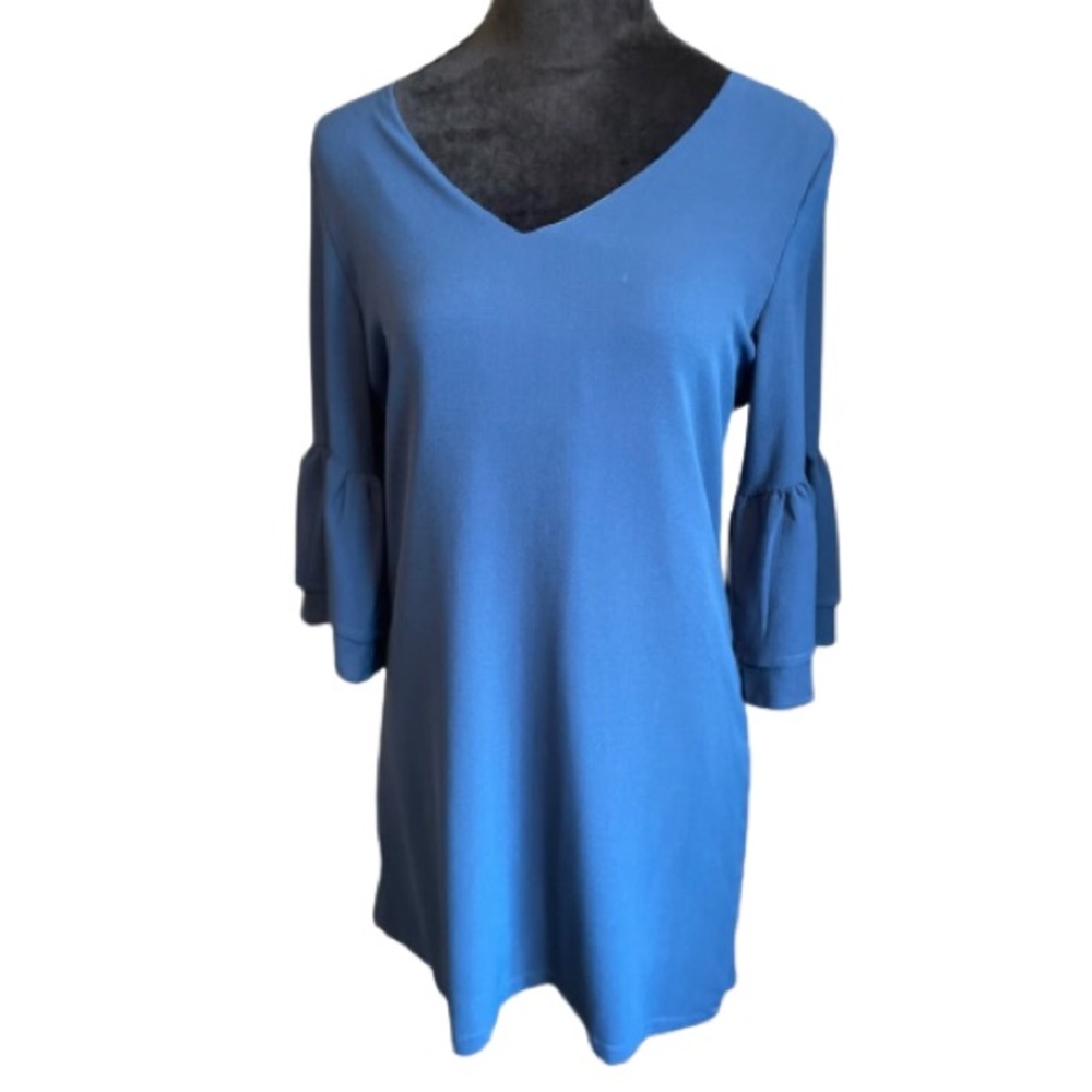 Blue bell-sleeve dress